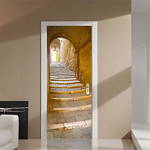 Türtapete selbstklebend TürPoster, Cloud-Castle Adhensive European Stone Steps Tür-Wand-Aufkleber Wasserdichte Tapete für Wohnzimmer Schlafzimmer-Pers5onlichkeit-Dekoration entfernbares Vinyl-Haus DIY Dekor, 30.3 * 78.7 „ - 4