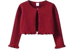 LYZOURBB Baby Girls Long Sleeve Knitted Bolero Cardigan Shrug Kids One Button Plain Frilly Knitwear Wedding Party Cardigan Sweatshirts for 1-13Years