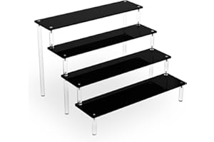 Eucomir Espositore Acrilico, Espositore in Acrilico a 4 Strati, Acrilico Display Stand per Profumi, Supporti per Cupcake, Figure Pop, Dessert Di Caramelle, Gioielli e Collezioni, Nero