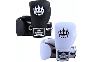 PLAYERZ BOXING EST 2020 Playerz SparTech Lace Boxing Gloves - Dual-Layered Foam Padding, Premium Microfibre, Vegan-Friendly, Sizes 10oz-16oz, for Sparring, Pad Work, and Bag Training - Classic White/Black