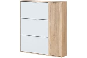 Mobelcenter, Mueble Zapatero Class 4 Puertas, Color Blanco y Roble Canadian, Capacidad hasta 30 Pares de Zapatos, Medidas: Ancho: 106 cm x Fondo: 22 cm x Alto: 115 cm, (1267)