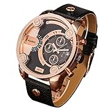 Ying Xinguang Dual Time Zone Quarz Business Sport Armbanduhr mit Lederband & GMT Zeit & Schrittzähler & Leuchtanzeige für Herren, WA1674RG