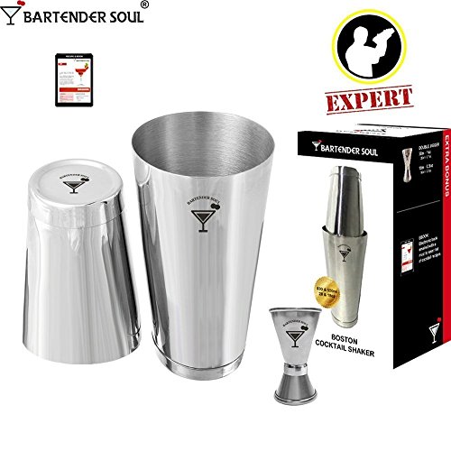 Professioneller Boston Cocktail Shaker Set (530 und 830ml), Elegant Doppelt gewichtet, Solide 0.7mm Dicke, Beständig Authentisch 18/8 304 Grad Edelstahl mit Doppel Jigger und Rezepte - 4