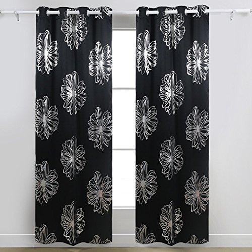 Deconovo Gardinen Blickdicht Ösen Vorhänge Schlafzimmer Thermogadinen 245×140 cm Schwarz 2er set - 2