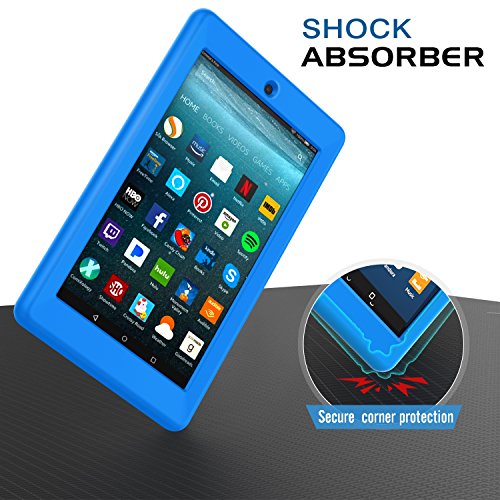 MoKo Hülle für All-New Amazon Fire 7 Tablet (7 Zoll – 7. Generation, 2017 Modell) – [Honey Comb Series] Leichte Rutschfeste Stoßfeste Silikon Schutzhülle Protector Case für das neue Fire 7 2017, Blau - 4