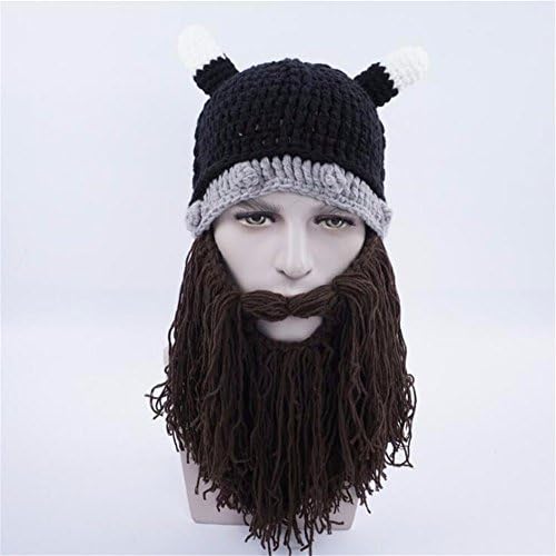 OSISDFWA Fashionable Autumn And Winter Hat Personality Viking Hat Handmade From Bart Horn Ox Mao Xianmao Brown Beard Knitted Hat