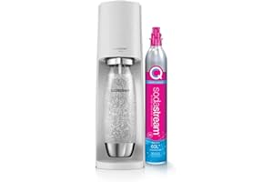 SodaStream TERRA Machine à Eau Pétillante et Soda | Pack 1 Bouteille 1L Finition Acier Inoxydable Compatible Lave-Vaisselle + 1 Recharge de Gaz 60L à Clipser | Blanche