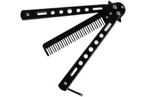 Buwico® Delicate Stainless Steel Folding Training Butterfly Practice Style Knife Comb (Black)