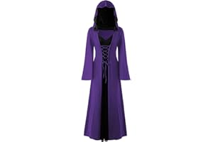 CNVAUIE Halloween Vintage Witch Dress, Women Renaissance Medieval Costume Dress, Halloween Vampire Witch Hooded Costume