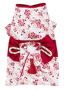 MaruPet Brocade Japanese Kimono for Girl Floral Pet Halloween Costume Bowknot Dog Dress for Small, Extra Small Dog Wiener Dog Teddy, Pug, Chihuahua, Shih Tzu, Yorkshire Terriers, Papillon Red M