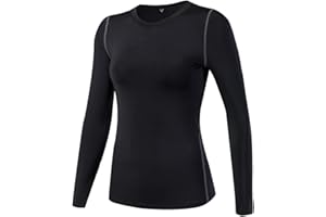 Barrageon T-Shirt De Sport à Manches Longues Femme Sweat-Shirt Élastique Respirant Base Layer Hauts Sport Yoga Fitness Running
