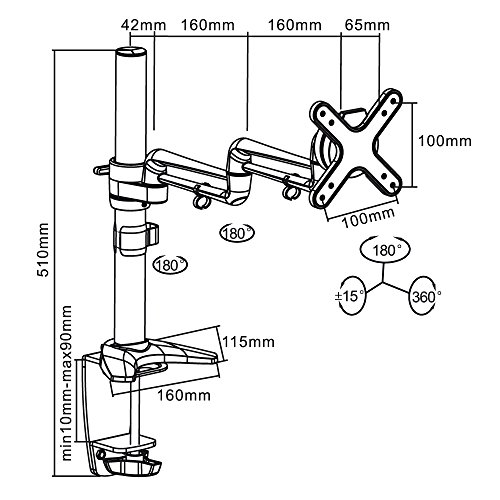 PureMounts PM-STYLE-DM-23C Schreibtisch Halterung für Monitore bis 71cm (28 Zoll), schwenkbar, neigbar, drehbar, VESA 100, Armlänge: 2x ca.16cm - 6