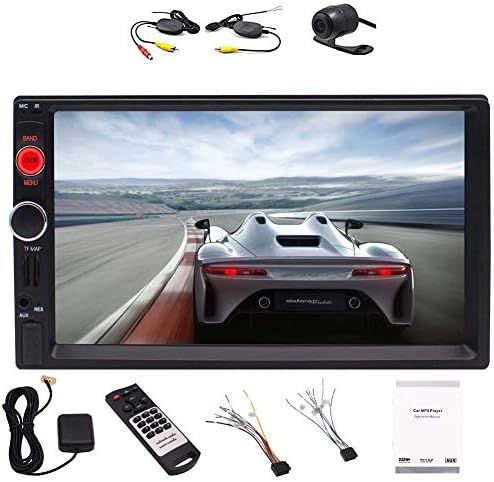 Free Rearview Camera Capacitive Touch Screen Double DIN 2DIN Car Bluetooth GPS Navigation 7 Inch Car Stereo EQ USB AUX TF Card Screen Mirror FM Radio HD 1080P Video Steering Wheel Control Muultiple