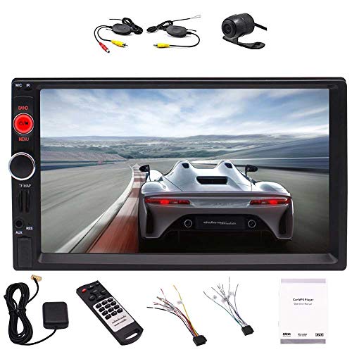 Free Rearview Camera Capacitive Touch Screen Double DIN 2DIN Car Bluetooth GPS Navigation 7 Inch Car Stereo EQ USB AUX TF Card Screen Mirror FM Radio HD 1080P Video Steering Wheel Control Muultiple