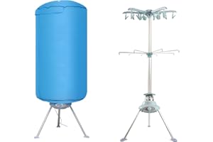 GENERIC 1500W Heated Clothes Airer with Cover 10Kg Capacity 2-Tier Stainless Steel Foldable Electric Clothes Dryer Rack 180-Min Timer & Auto Power-Off Energy Efficient Indoor Drying for Household (Blue 1500W)