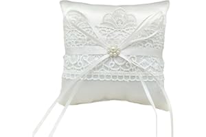 DOKRIN Cojines para anillos,Almohada para anillos con lazo de encaje blanco de 15 cm, artículos para boda, accesorios y regalos