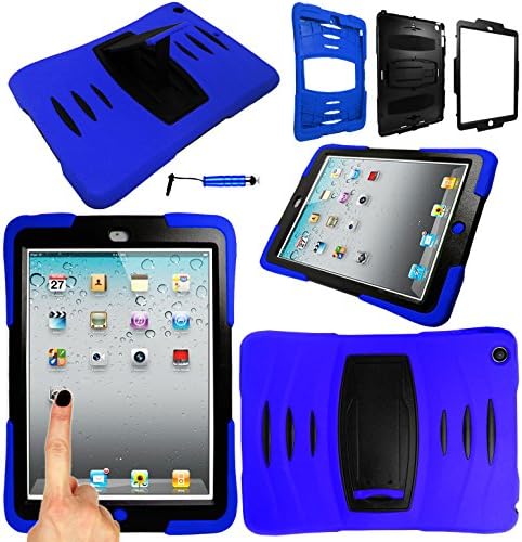 Magic Global Gadgets - Blue Ultra Shockwave Military Extreme Dual Grade Case Cover For Apple iPad 2 / 3 / 4 (2nd Gen / 3rd Gen / 4th Gen Generation) Shock Proof Tough Durable Rugged Builder Workman Style With Built In Screen Guard + Mini Stylus
