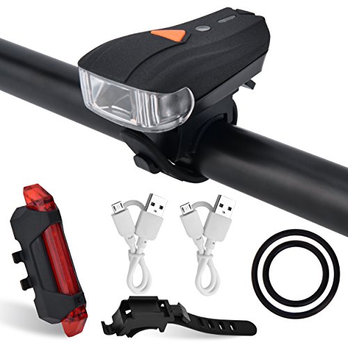 LED Fahrradlicht, ELINKER Fahrradlampe Set, Stvzo Standard Genehmigt, Wasserdichtes Frontlicht und Rücklicht mit 2 USB Ladekabel