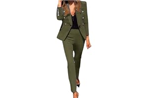 AMhomely Elegant Blazer 2 Piece Suit for Women 2 Piece Outfits Set Ladies Blazer Jackets with Long Pants Set Business Office Formal Blazer Long Sleeve Suit Set, Multicolour