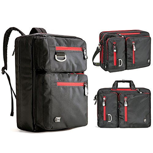 Laptop Rucksack, Evecase 17.3 Zoll Universal 3-Way Rucksack / Umhängetasche mit Laptopfach, Akteneinteilung, Zubehörfächer, Verdeckbare Gurte, Gepäckschloss - Schwarz / Rot