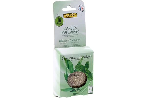 Top Filter 0720150 Sachets de granulés parfumants pour aspirateur Senteur Menthe/Eucalyptus, granulés de Senteur pour aspirateur avec et sans Sac Odeur Menthe et Eucalyptus, Vert