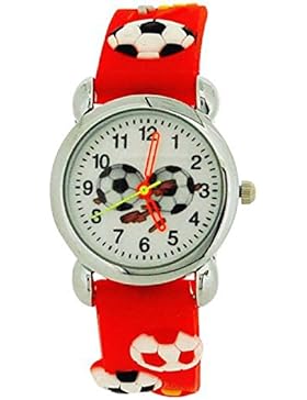 Relda Childrens 3D Jungen Fußballuhr rotes Silikonarmband REL46