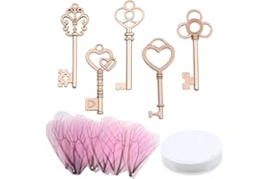 Aokbean 50 pezzi Chiavi Scheletro Vintage Chiavi Volanti Chiave Incantata con Ali di Libellula e Chiara Lenza per fare Gioielli Incantesimi Artigianato Decorazione Della Casa (Oro Rosa)