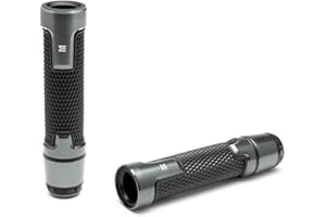 ALCHEMY PARTS Motorbike Hand Grips & Bar Ends for 22mm 7/8-inch Handlebars with Enhanced Comfort and Style - Grey Anodised Aluminium and Rubber | Suitable for all Street Motorcycles and Road Bikes | 2 PCS