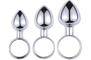 QIJIHE Mini tamaño tapón anal pequeño tornillo mini bombilla con anillo de tracción tapón anal de acero inoxidable conjunto de tapón anal para principiantes masculinos y femeninos (S+M+L)