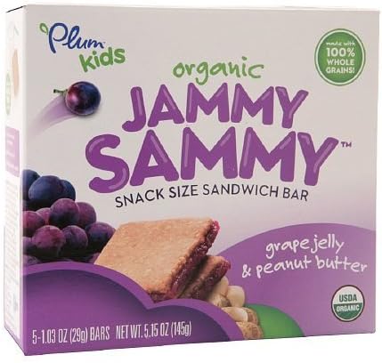 Plum Kids Organic Jammy Sammy Snack Size Sandwich Bar, Grape Jelly &amp; Peanut Butter 5.15 Oz (145 G) by Plum Kids