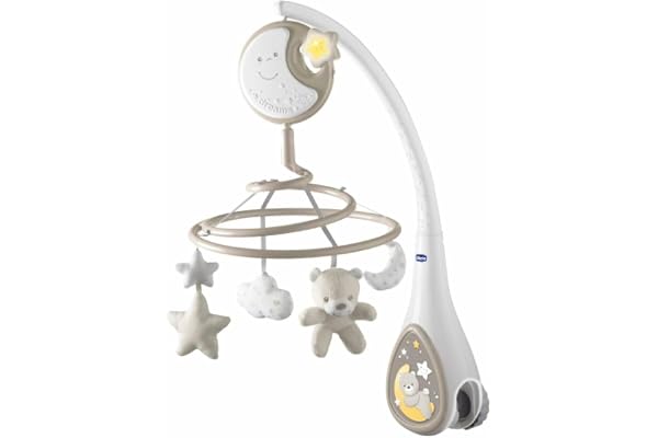 Chicco Mobile Musical First Dreams, Mobile évolutif 3en1 pour Bébé, avec mélodies apaisantes et Projection d'arc-en-Ciel, 4 pendentifs Doux, Compatible avec Les berceaux Next2Me, 0 Mois et Plus
