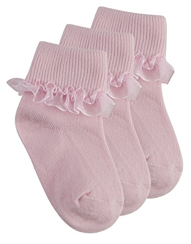Tick Tock 3 Pack of Baby Girls Cotton Rich Frilly Lace Top Socks Pink 0-2.5