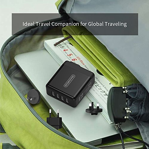 USB Ladegerät Wand Ladeadapter 5V / 2.4 4-Port USB mit IC Technologie und Reiseadapter US,AUS,UK,EU für iPhone / iPad / iPod und Android Windows Phone / Tablet -Schwarz - 6