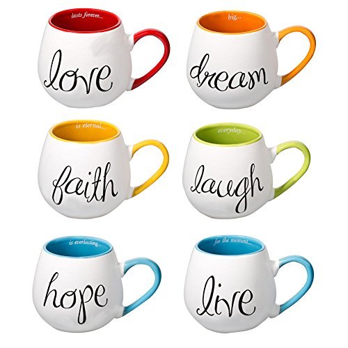 Inspired Words Colorful Ceramic Mugs - Set Of Six by Apropos