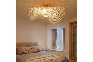 AHQX Rétro Lustres Lumière Naturelle De Bambou Et Plafonnier Rotin Vintage E27 Éclairage Plafond Tissées Main Pour Manger Chambre Salon Bar Café Pendentif Cuisine Lampe Suspendue Couloir Suspension,75cm
