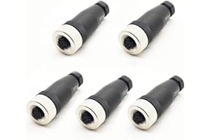 BAYZCONN 5 Pezzi M12 8 Poli Femmina Connettore, Connettore Circolare a 8 Pin Montaggio sul Campo IP67 Impermeabile A Codificati Diritto Vite Giunto Non Schermato per l'automazione Industriale 60V 4A