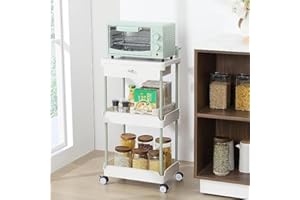 APEXCHASER Rolling Storage Cart with Drawer & Table Top, 3 Tier Rolling Utility Cart, White Rolling Cart Organizer for Teacher Craft Baby Nursery, Utility Cart for Kitchen Bathroom Bedside Office