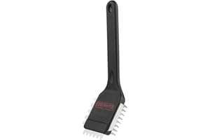 Chef Master Stainless Steel Panini Grill Brush with Scraper with Black Handle - 10"L x 3 1/2"H
