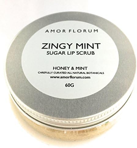 ZINGY MINT - SUGAR LIP SCRUB with MINT and JOJOBA OIL &amp; VITAMIN E - 60g - by AMOR FLORUM. Pucker up with this yummy all natural sugar scrub with refreshing zingy mint. This sugar scrub exfoliates and polishes lips, while Vitamin E and Jojoba Oil nourish.