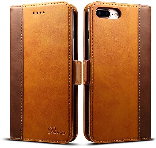 Rssviss Case for iPhone 7 Plus, iPhone 8 Plus PU Leather Case, iPhone 7 Plus Phone Case Shockproof 3 Card Slots and 1 Change Slot with Magnetic Closure iPhone 8 Plus Flip Wallet Cover, 5,5 inch Brown