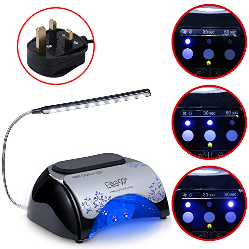 UV LED Nail Dryer by Elite99, Professional 48W UK PLUG Attached Lamp Tube Auto Sensor Pull-down Cover Acrylic Plate USB Light Manicure Pedicure Machine Salon Tool with 30s,60s Timer Settings,Suitable for hands and feet (Black)