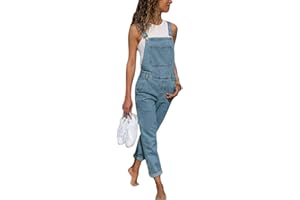 shownicer Damen Latzhose Retro Jeanshose Trägerhose Hoseanzug Denim Overall Jumpsuit Gerades Bein Zerrissen Lang Trägerhose Ärmellos Locker mit Taschen