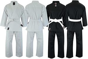 Malino Karate-Gi-Anzug für Kinder und Erwachsene, 200 g, mit Gürtel, Weiß/Schwarz, alle Größen – perfekte Uniform für Training/Wettkampf