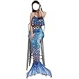 OXOAMP Mermaid Tail Costume, Summer Fancy Beach Suit,Cartoon 3-piece Princess Masquerade Adult,Blue-M