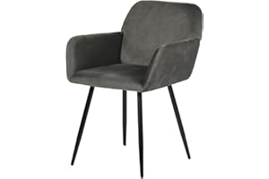 ‎EGGREE EGGREE Esszimmerstühle 1er Set Samt Stühle mit Armlehnen Gepolsterte Küchenstühle Moderner Design, Hochwertige Stühle für Esszimmer Wohnzimmer mit Stabilen Metallbeinen Tragkraft 150 kg, Dunkelgrau