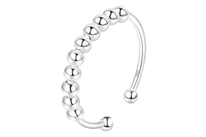 KONFEN Anillos Antiestres Ajustables Plata, Anillo Antiestres Plata de Ley 925 con Cuentas, Anxiety Ring Finos Giratorio Abierto Ajustable Anillos Regalos para Mujere Hombres Niñas Unisex