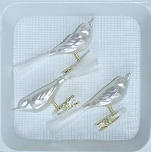 Birds With Tail Glass White Matt Pack of 3 Christmas Tree Ornaments Christmas Tree Decorations Hand-Blown Lauscha Glass The Original