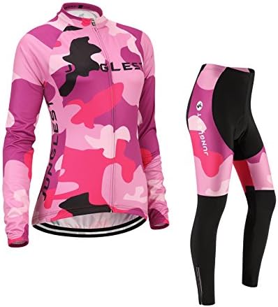 (3D pad)(Type:Set size:M) Cycling perspiration breathable Fashion Women Sleeve Jersey vest windbreaker performance Long Jerseys