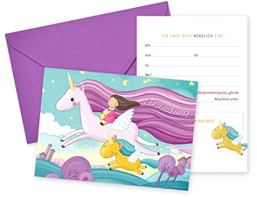 8er oder 15er Set (inkl. Umschläge): Einladungskarten „Einhorn“ für den Kindergeburtstag oder anderen Anlass – hochwertige Geburtstagseinladungen für Mädchen, Kinder - 4