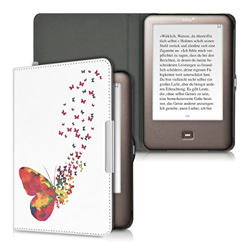 kwmobile Hülle für Tolino Shine / Page – Flipcover Case eReader Schutzhülle – Bookstyle Klapphülle Schmetterling Schwarm Design Mehrfarbig Pink Weiß - 5